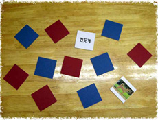 그림과 글자, 뒷면의 색은 다르게, 흩어서 배열한 예