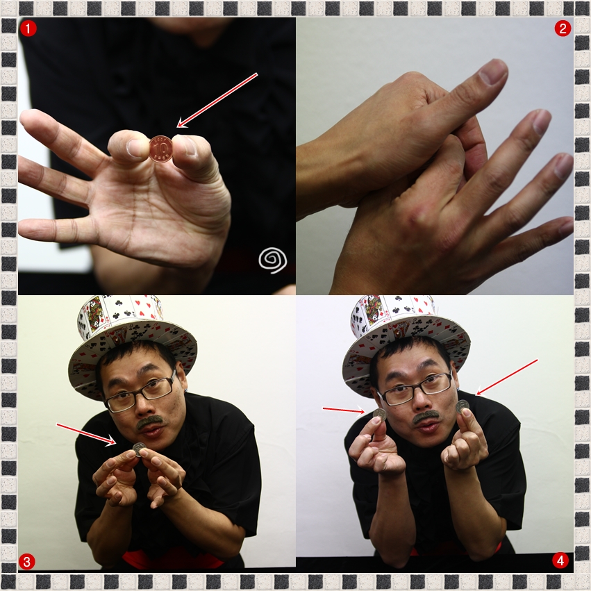 ① 대이빅 선생님이 10원 동전을 준비 했어요~ 10원으로는 껌도 못 사겠어요
		② 대이빅 선생님이 동전에 신호를 주겠어요. 수리수리 마수리 ③ 오 10원이 500원을 바뀌었어요~
④ 그것도 500원이 두 개씩이나~~ 이제 과자를 사먹으러 가야겠죠?