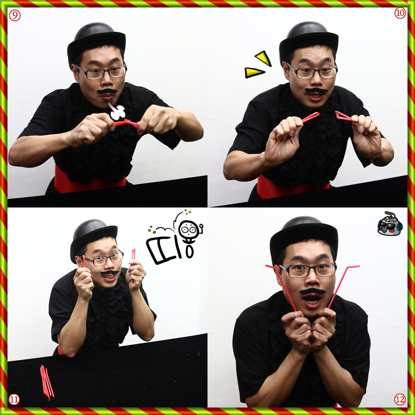 ⑨ 이제 빨대에 입김을 불거에요. 후우우우우우~ ⑩ 엥 빨대가 빠졌네? 끊어졌나?? ⑪ 띠용~~ 빨대 두 개가 빠져 나왔네요. 끊어 진 걸까요? ⑫ 빨대는 끊어지지도 않고 이상이 없습니당(짝짝짝_효과음)