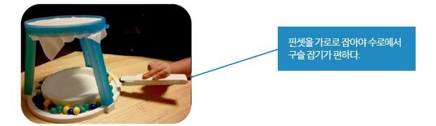 핀셋을 가로로 잡아야 수로에서 구슬잡기가 편하다.