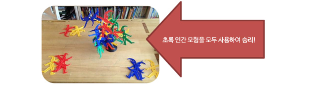 초록 인간 모형을 모두 사용하여 승리