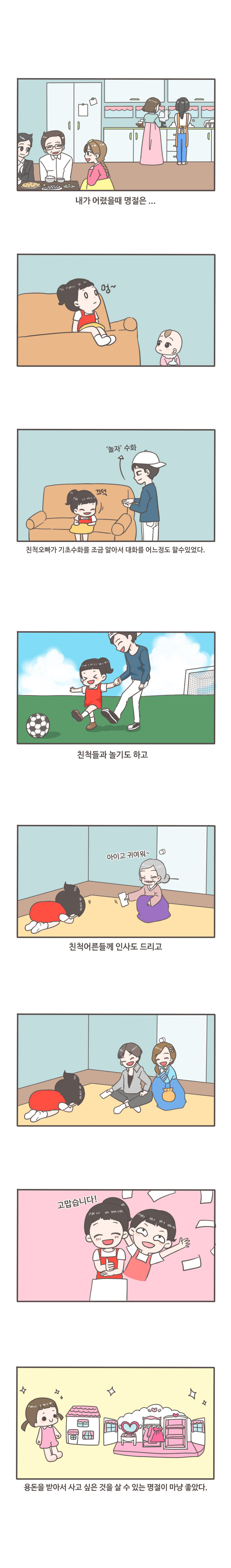 내가 어렸을때 명절은...멍~ 끄덕 `놀자`수화 친척오빠가 기초수화를 조금 알아서 대화를 어느정도 할수있었다. 친척들과 놀기도 하고 아이고 귀여워~ 친척어른들께 인사도 드리고 고맙습니다! 용돈을 받아서 사고싶은것을 살수있는 명절이 마냥 좋았다. 