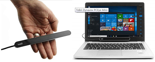 안구마우스는 다음의 과정을 거쳐 사용한다.
안구마우스를 적절한 거리에 위치시키고 기기가 요구하는 위치를 따라 눈동자를 움직여 보는 과정을 거치는데 이를 Calibration (캘리브레이션) 이라고 한다. 
<사진1. TM4, 캘리브레이션 장면-컴퓨터 모니터 화면>